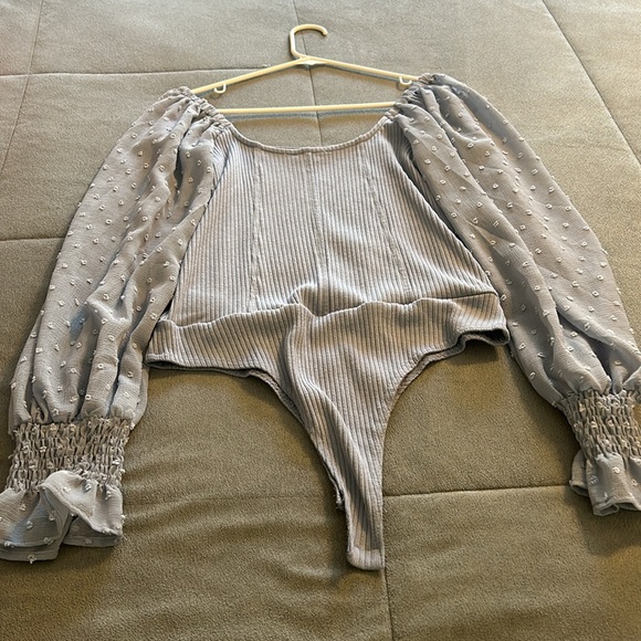 Blue swiss dot sleeve thong bodysuit size medium - Picture 5 of 11